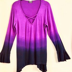 VENUS Purple Ombre Crisscross V-Neck Bell Split Sleeves Cuffs Size L